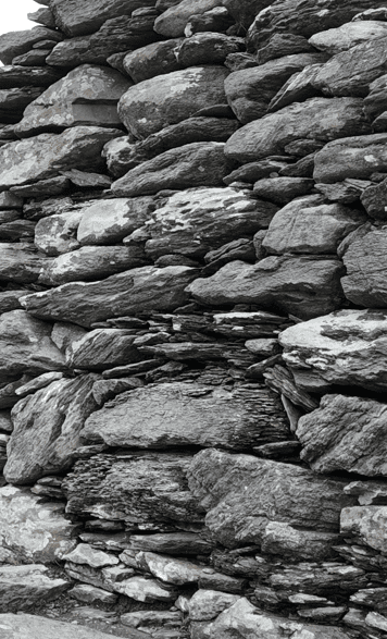 Close-up of tightly fitted dry-stone masonry forming part of the substantial enclosure wall at Staigue Fort in County Kerry.